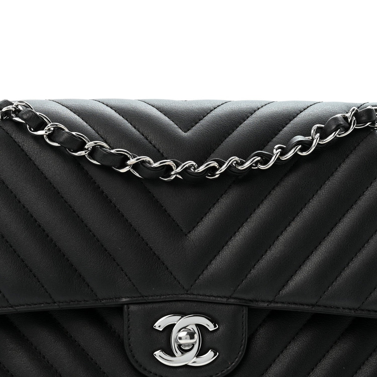 Lambskin Chevron Quilted Medium Double Flap Black wholesalehk.shop
