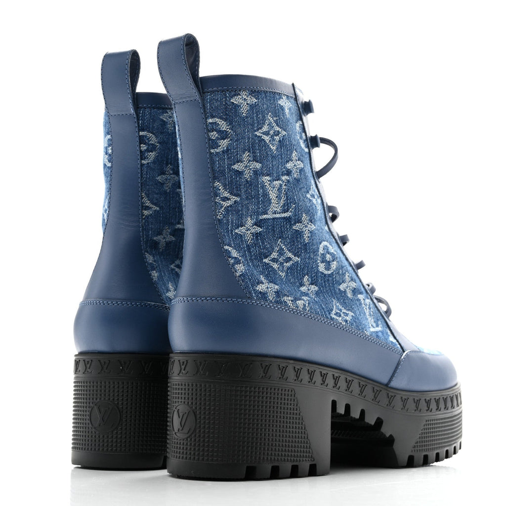 Calfskin Monogram Denim Laureate Platform Desert Boots 38 Blue £¨ Direct shipment via from wholesalehk.shop