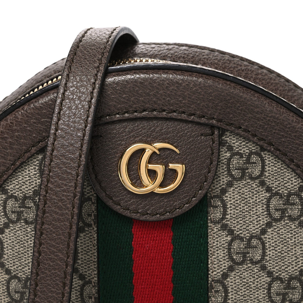 GG Supreme Monogram Web Mini Ophidia Round Shoulder Bag Brown wholesalehk.shop