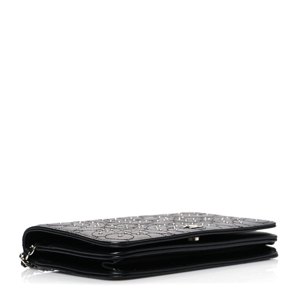 Lambskin Camellia Studded Wallet on Chain WOC Black wholesalehk.shop