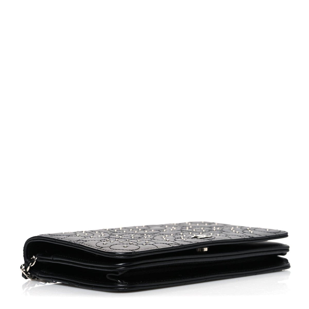 Lambskin Camellia Studded Wallet on Chain WOC Black wholesalehk.shop