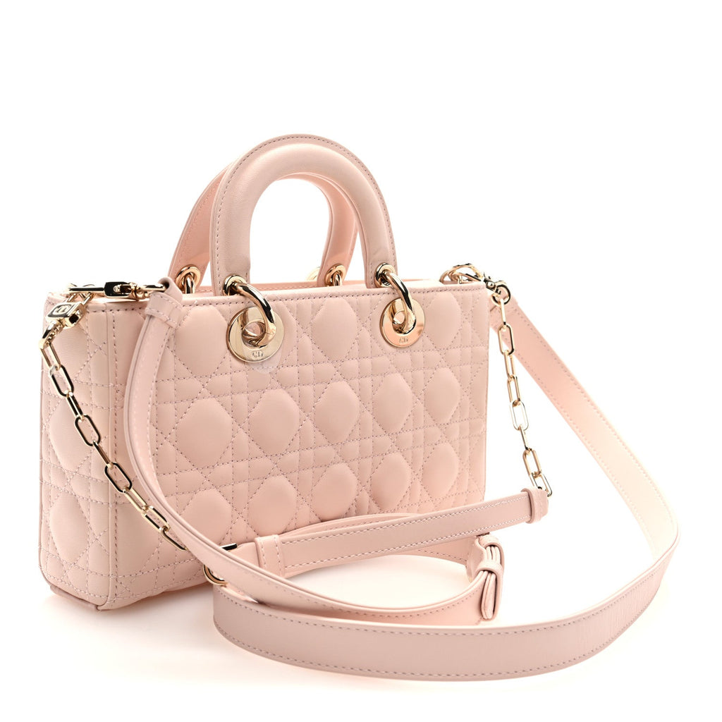 Lambskin Cannage Medium Lady D-Joy Powder Pink wholesalehk.shop