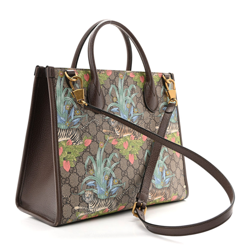GG Supreme Monogram Tiger Savanah Textured Dollar Calfskin Small Retro Interlocking G Tote Bag Beige Ebony Multicolor New Acero wholesalehk.shop