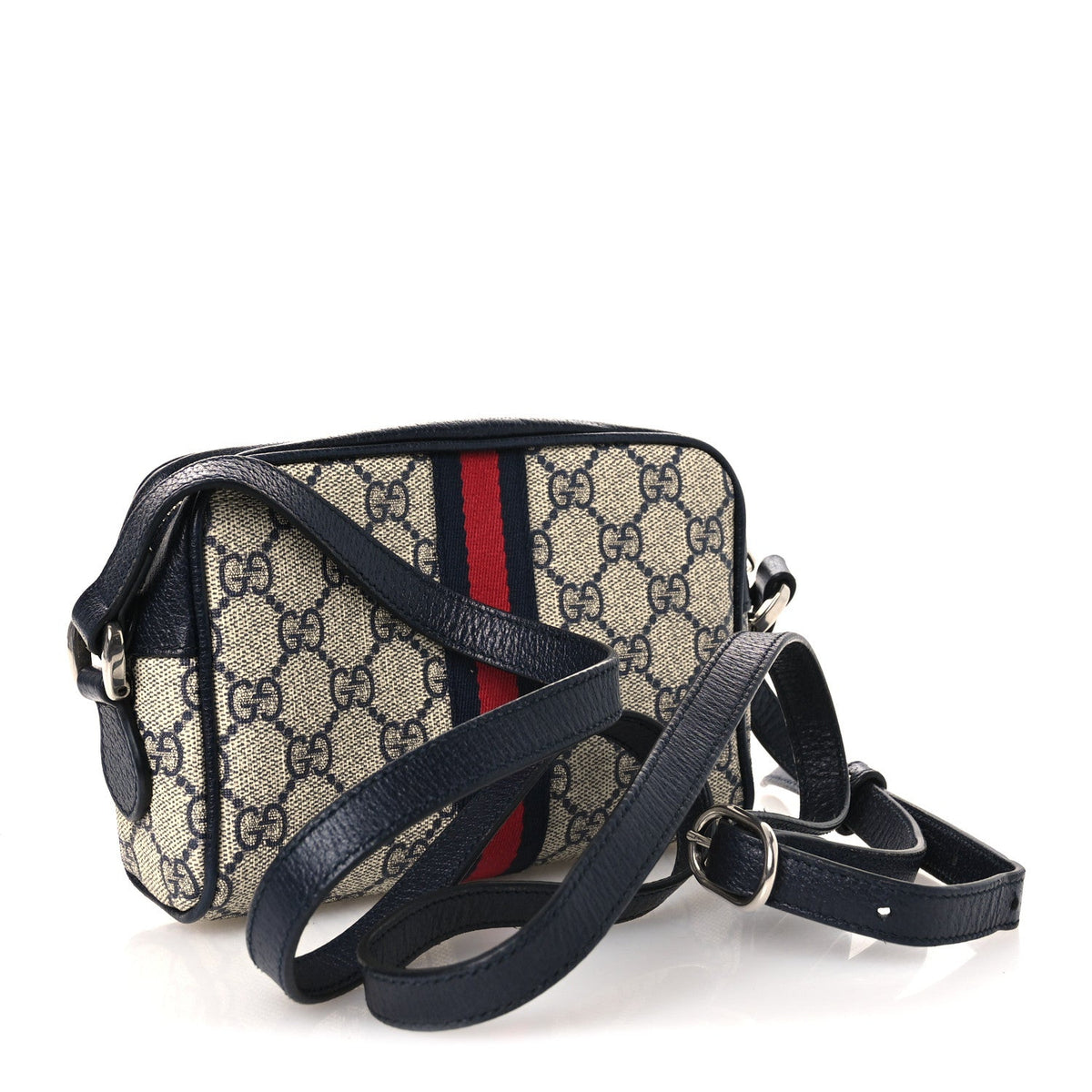 GG Supreme Monogram Textured Dollar Calfskin Web Mini Ophidia Shoulder Bag Beige Blue wholesalehk.shop