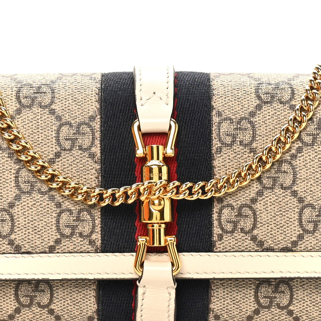GG Supreme Monogram Textured Calfskin Web Jackie 1961 Chain Wallet Beige Ebony Mystic White £¨ Direct shipment via from wholesalehk.shop