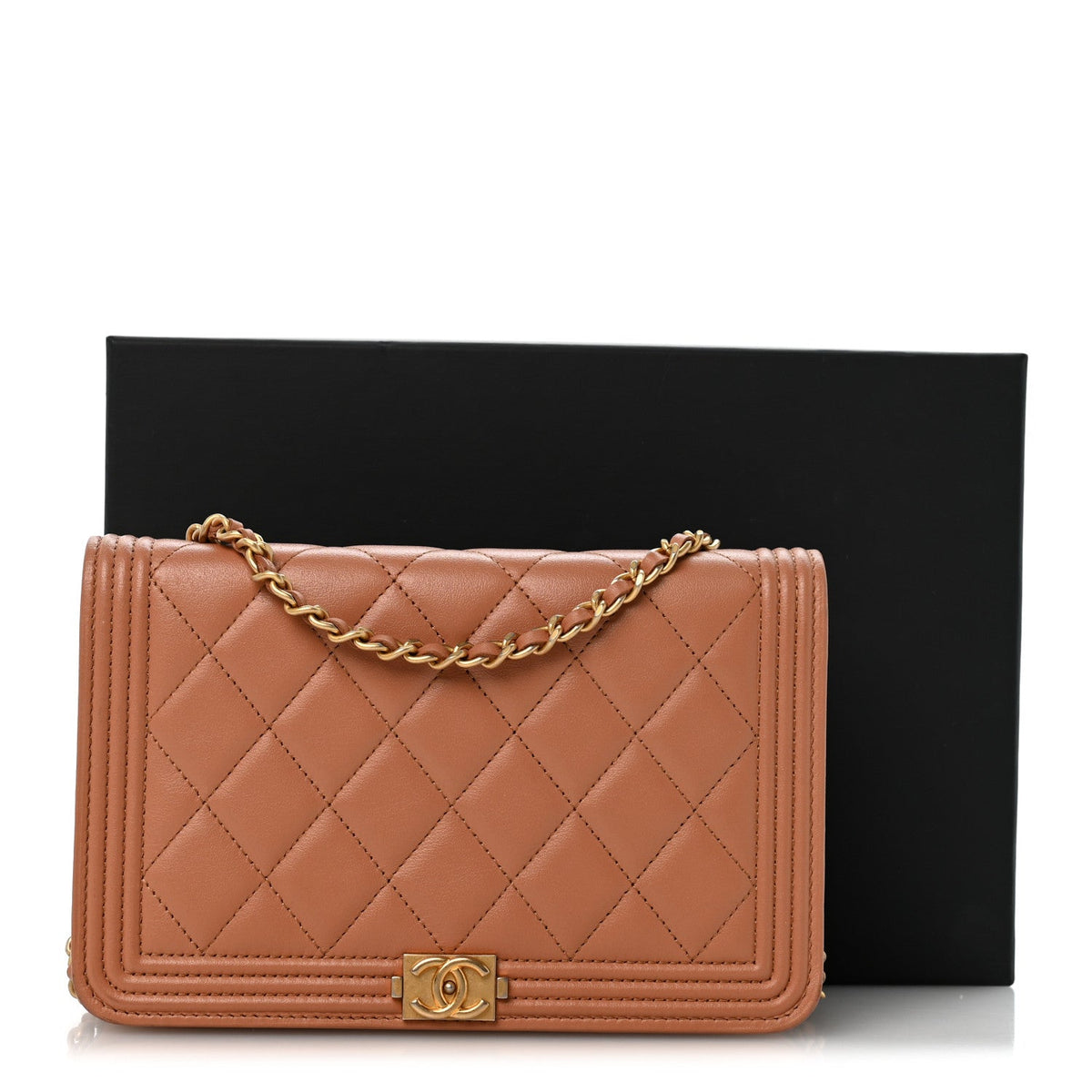 Lambskin Quilted Boy Wallet On Chain WOC Beige wholesalehk.shop