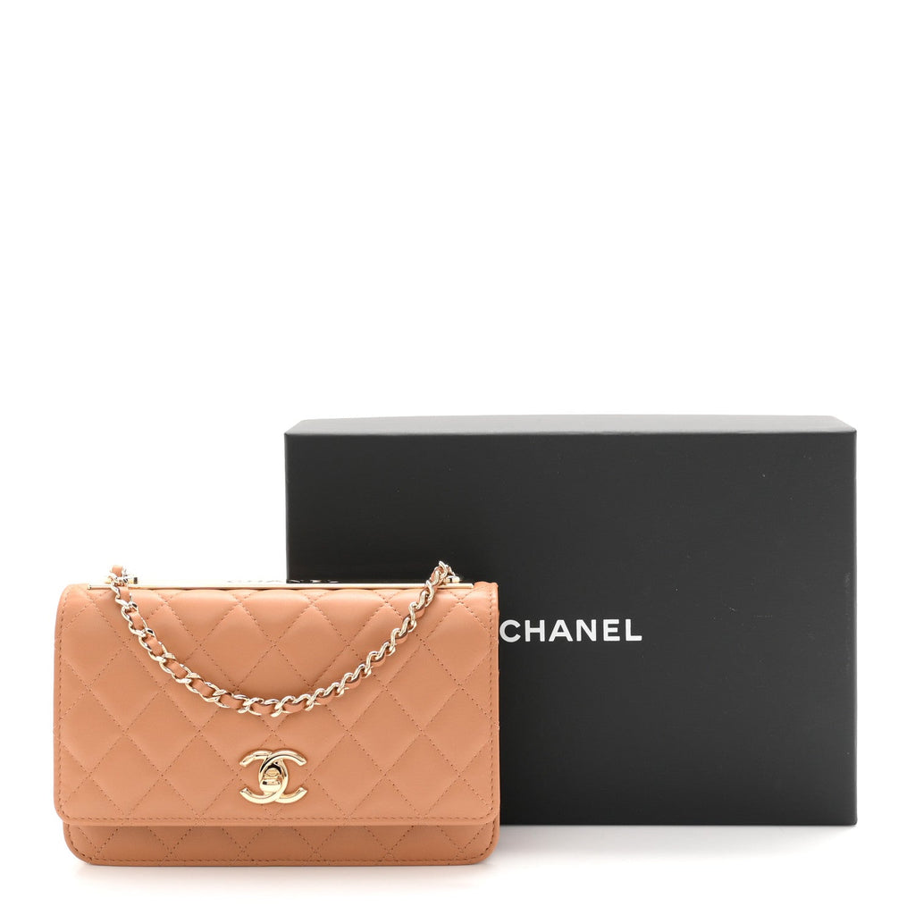 Lambskin Quilted Trendy CC Wallet On Chain WOC Camel wholesalehk.shop