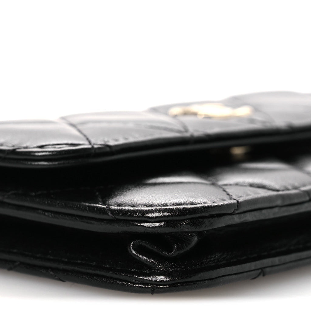 Calfskin Quilted Mini Maxi Pearls Wallet On Chain WOC Black wholesalehk.shop