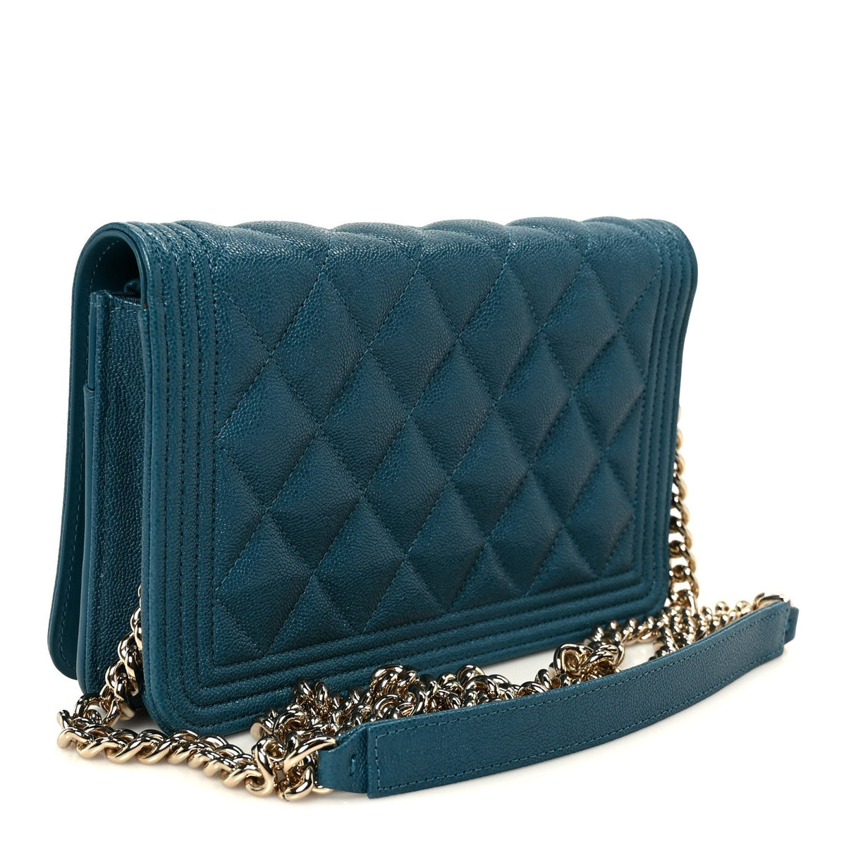 Caviar Quilted Boy Wallet On Chain WOC Blue wholesalehk.shop