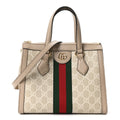 GG Supreme Monogram Textured Dollar Calfskin Web Small Ophidia Tote Bag Beige Mystic White Oatmeal wholesalehk.shop