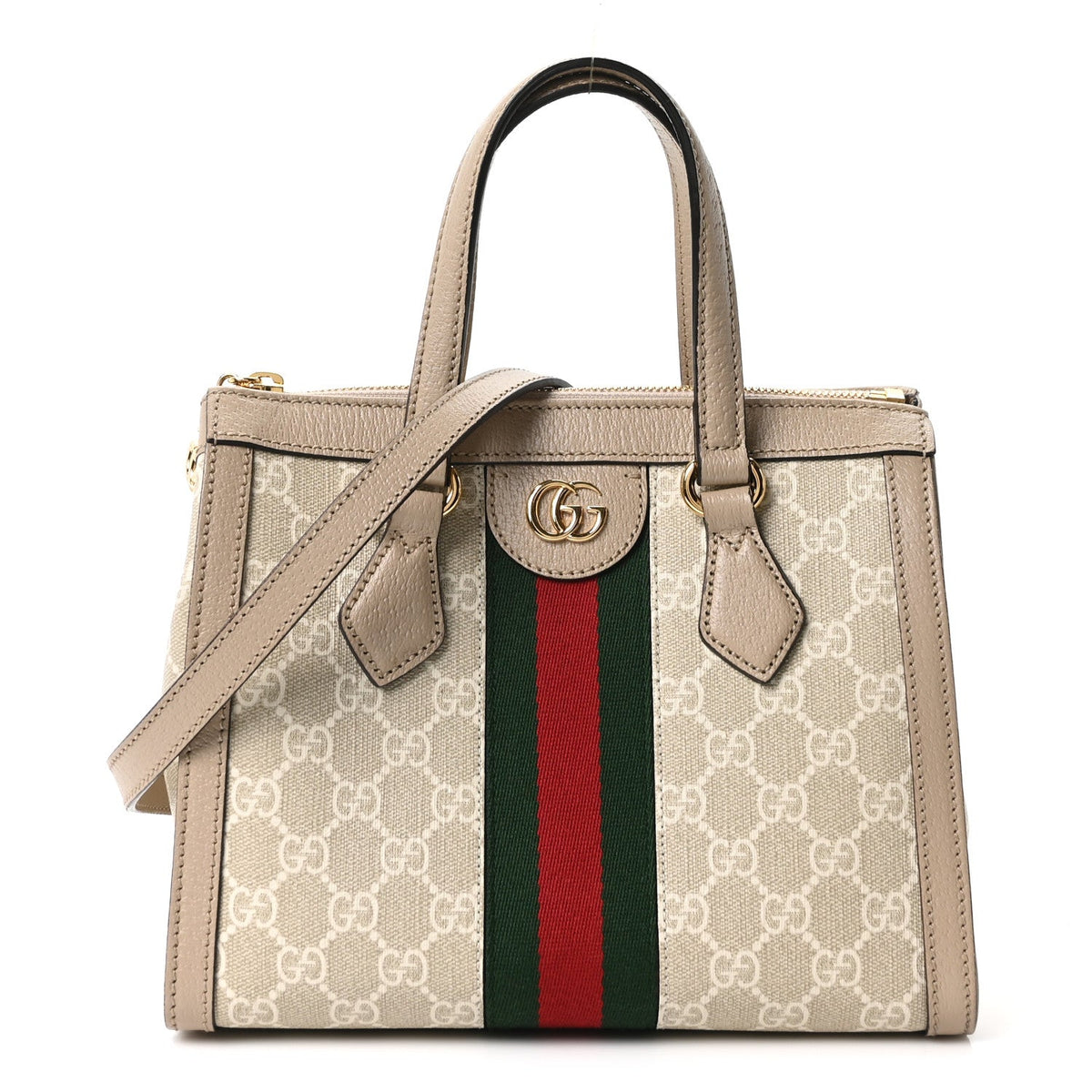 GG Supreme Monogram Textured Dollar Calfskin Web Small Ophidia Tote Bag Beige Mystic White Oatmeal wholesalehk.shop