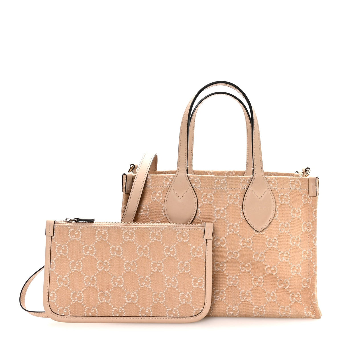 Denim Ophidia GG Monogram Tote Medium Light Beige wholesalehk.shop