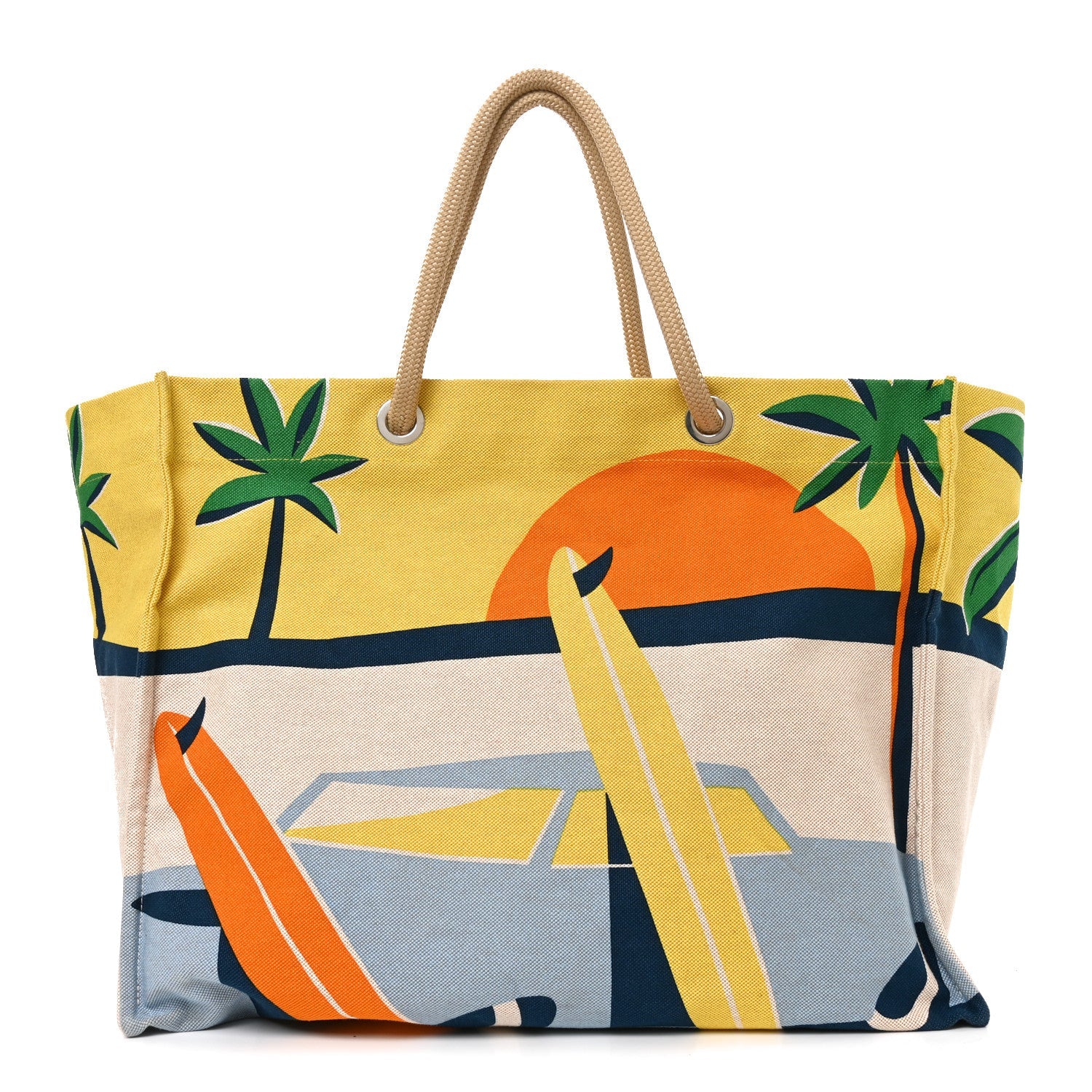 Cotton Canvas Apres la Vague Beach Bag Jaune Bleu £¨ Direct shipment via from wholesalehk.shop