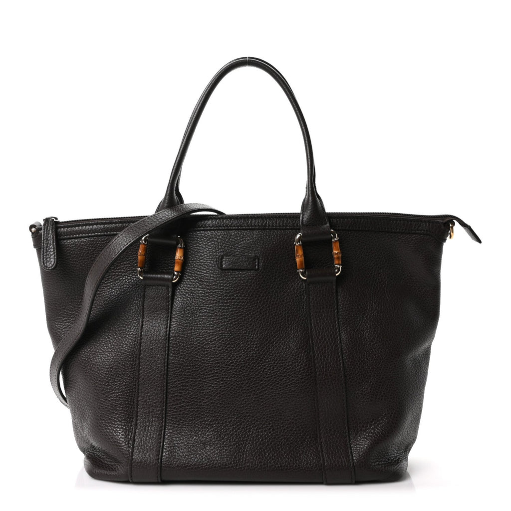 Calfskin Bamboo Top Handle Tote Dark Brown wholesalehk.shop