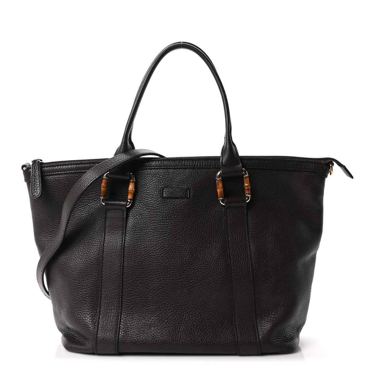 Calfskin Bamboo Top Handle Tote Dark Brown wholesalehk.shop