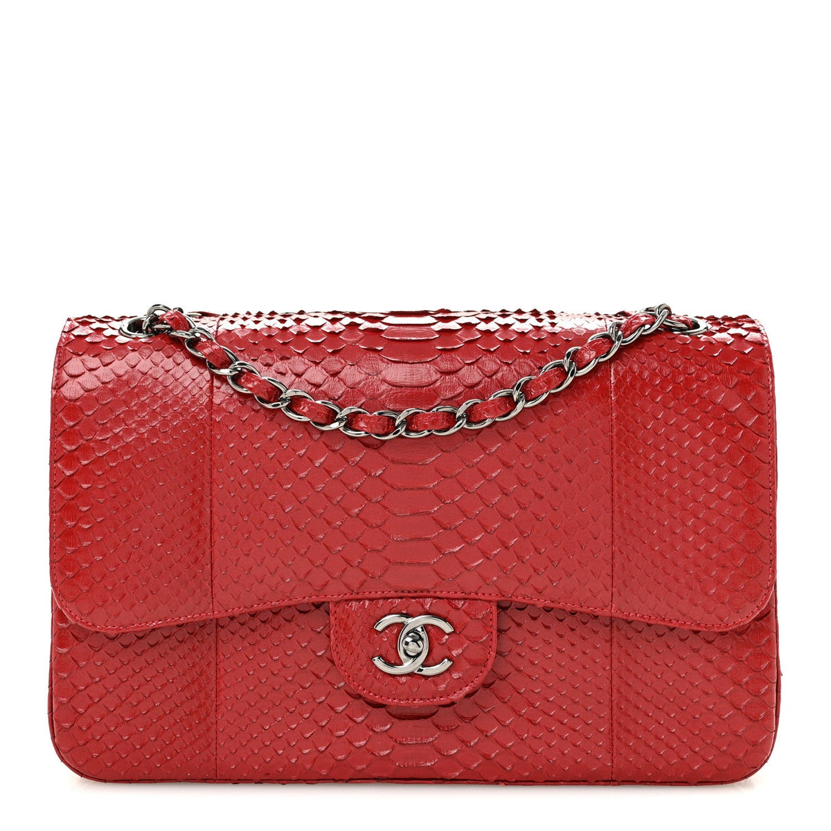 Snakeskin Jumbo Double Flap Red wholesalehk.shop