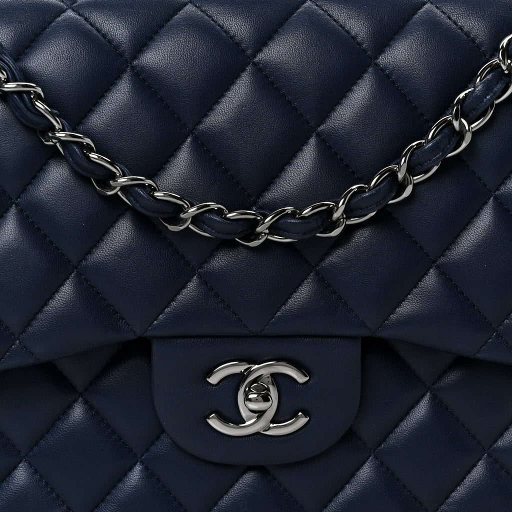 Lambskin Quilted Jumbo Double Flap Navy wholesalehk.shop