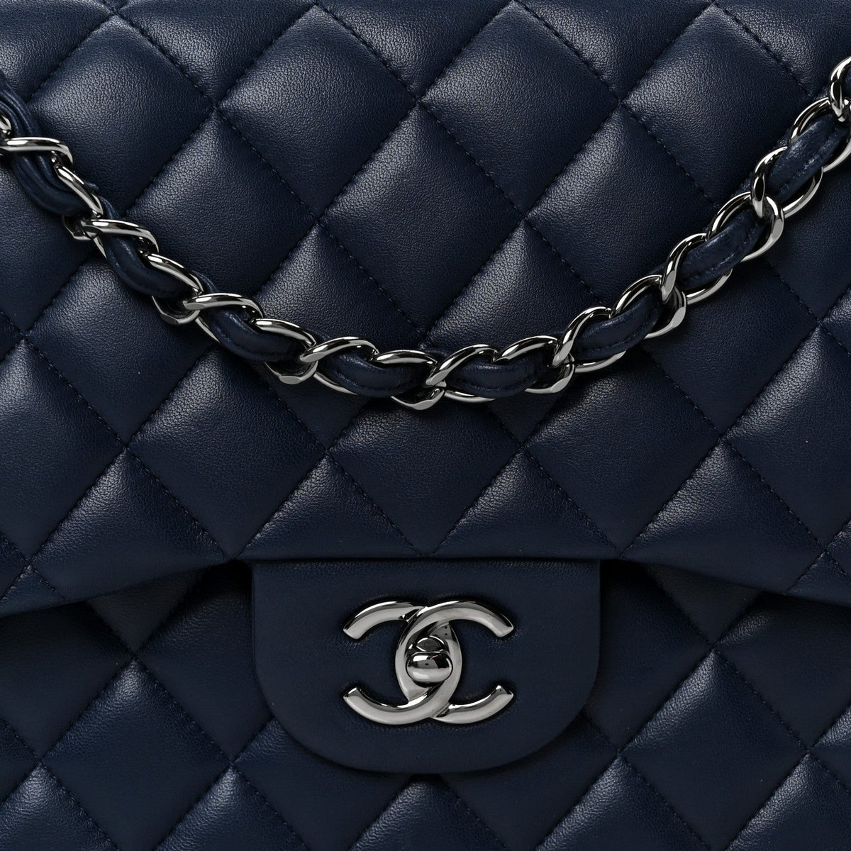 Lambskin Quilted Jumbo Double Flap Navy wholesalehk.shop