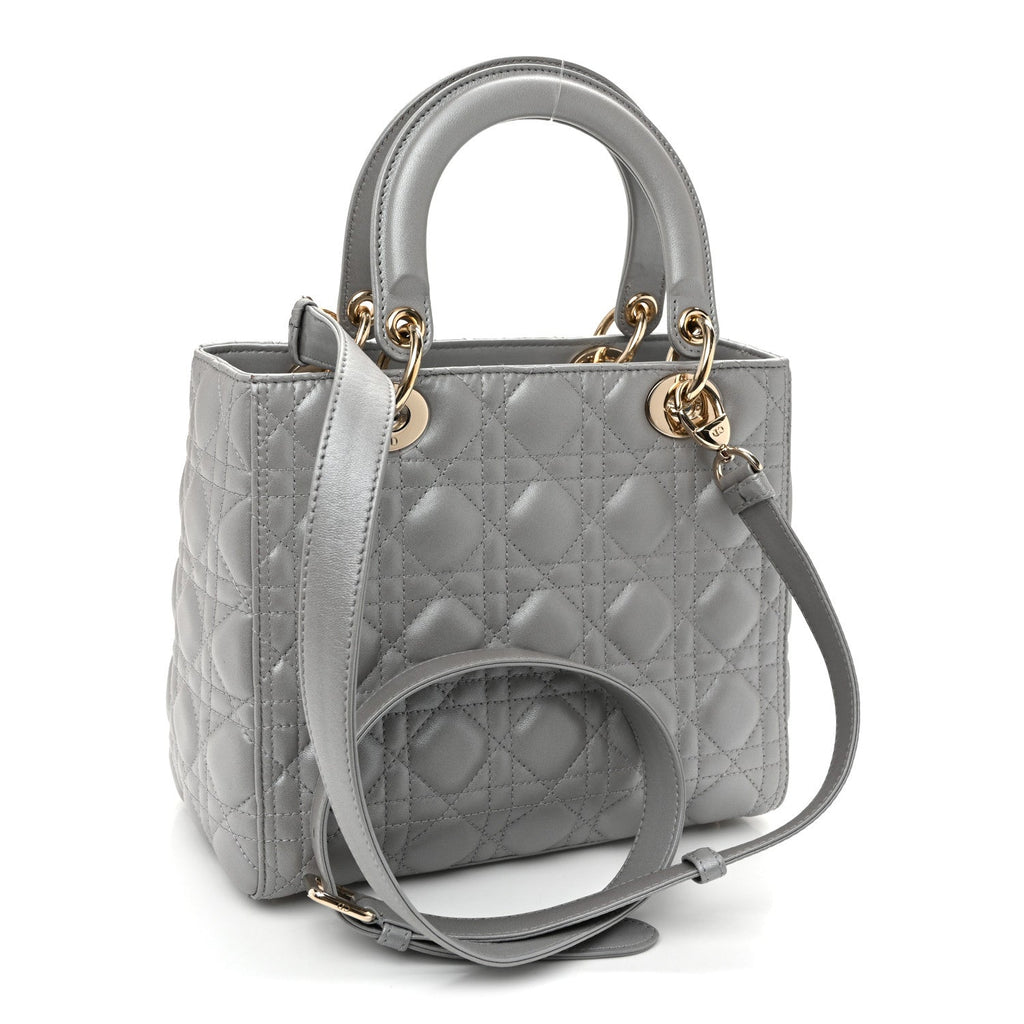 Pearly Lambskin Cannage Medium Lady Dior Grey wholesalehk.shop