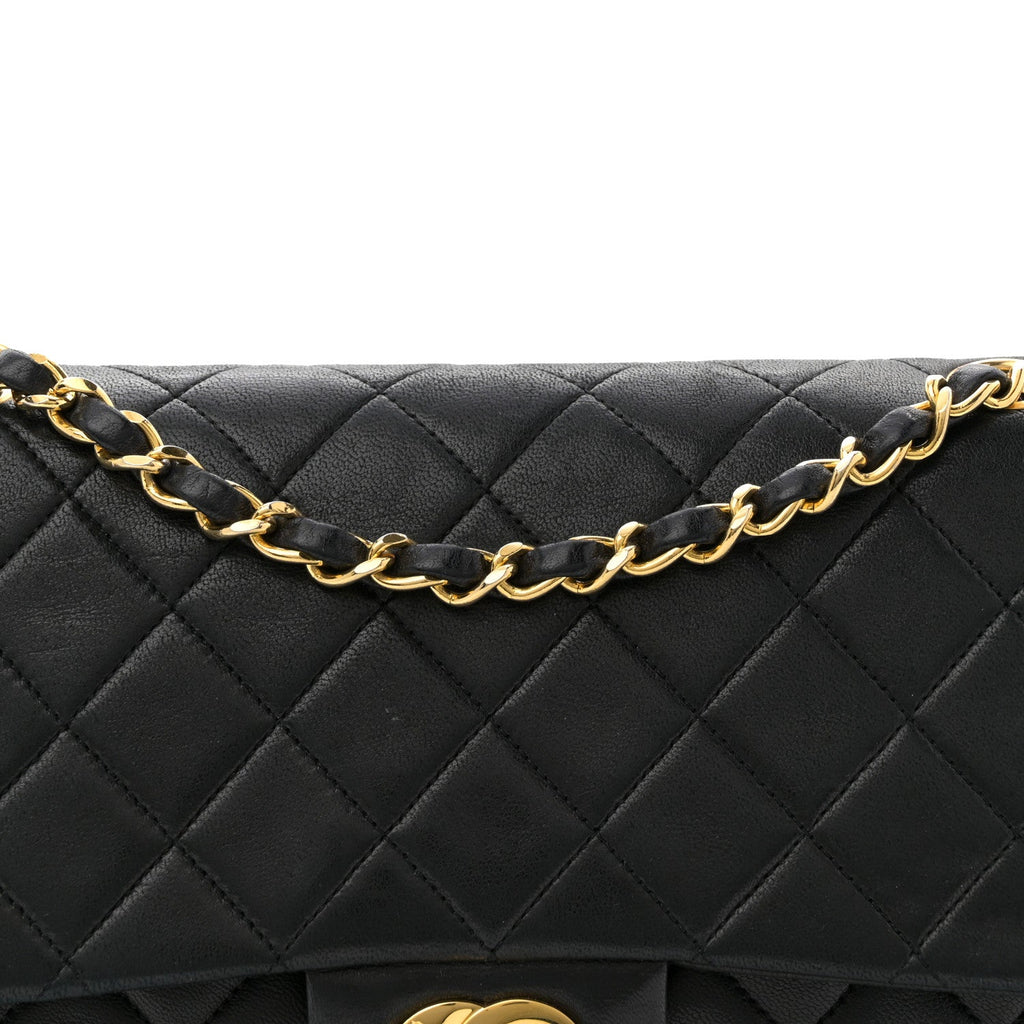 Lambskin Quilted Medium Double Flap Black wholesalehk.shop