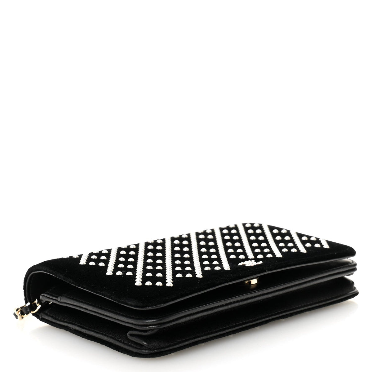 Velvet Pearl Diamond Embellished Wallet On Chain WOC Black wholesalehk.shop