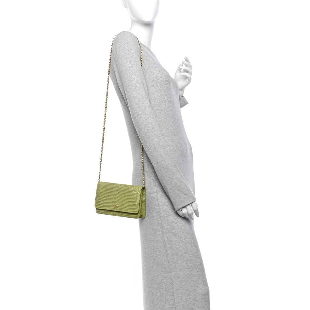 Calfskin Lizard Embossed Wallet On Chain WOC Green wholesalehk.shop