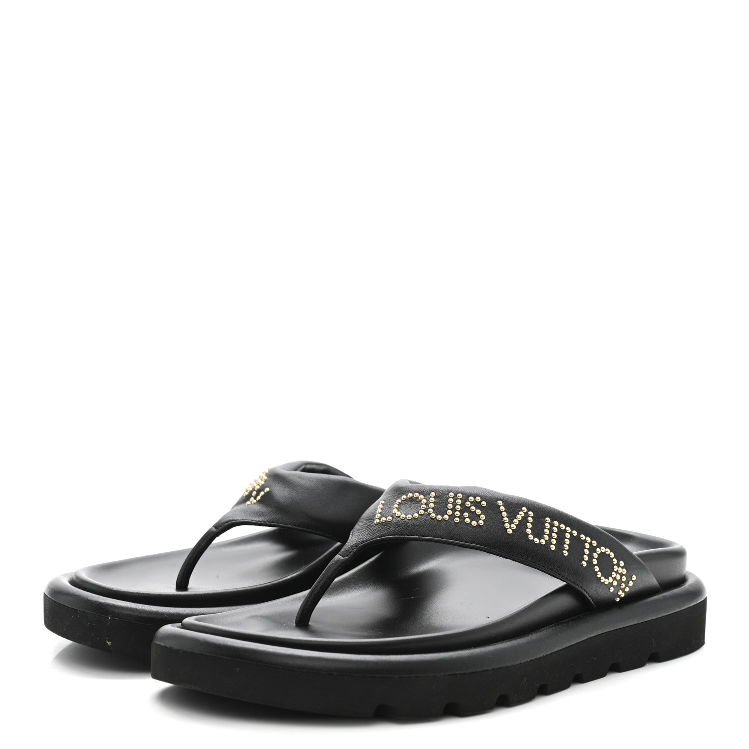 Calfskin Logo Studded Pillow Flat Thong Sandals 35 Black £¨ Direct shipment via from wholesalehk.shop