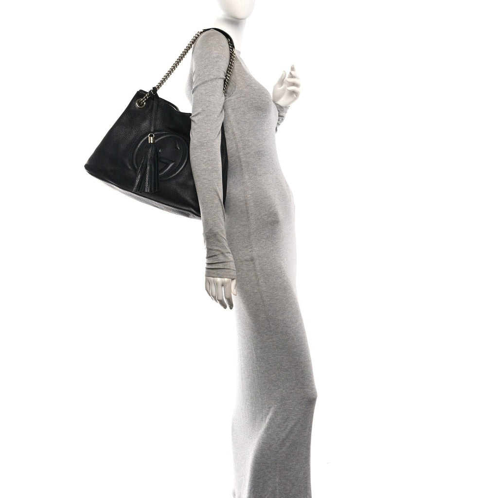 Pebbled Calfskin Medium Soho Chain Shoulder Bag Black wholesalehk.shop