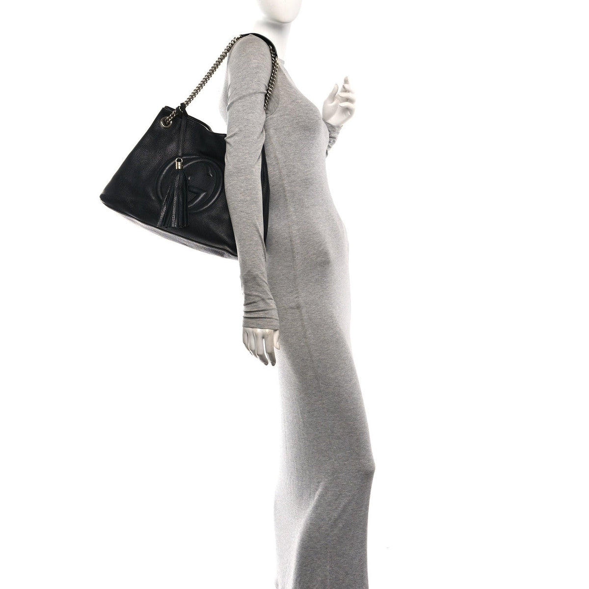 Pebbled Calfskin Medium Soho Chain Shoulder Bag Black wholesalehk.shop