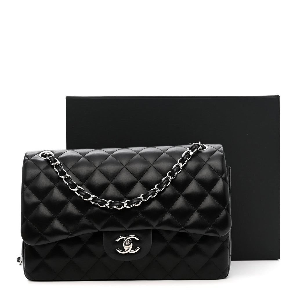 Lambskin Quilted Jumbo Double Flap Black wholesalehk.shop