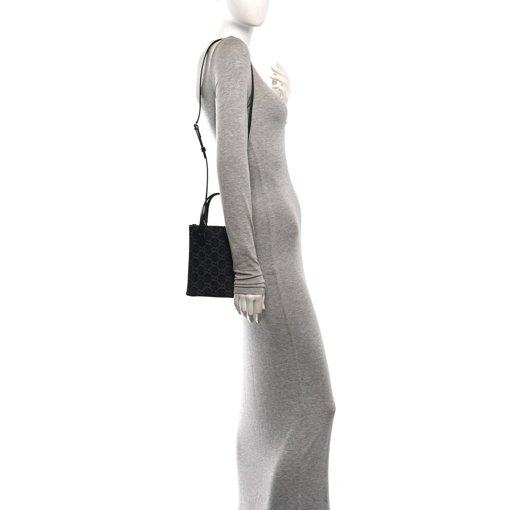Denim Cuoio Harness GG Monogram Mini Ophidia Tote Bag Black Medium Grey wholesalehk.shop