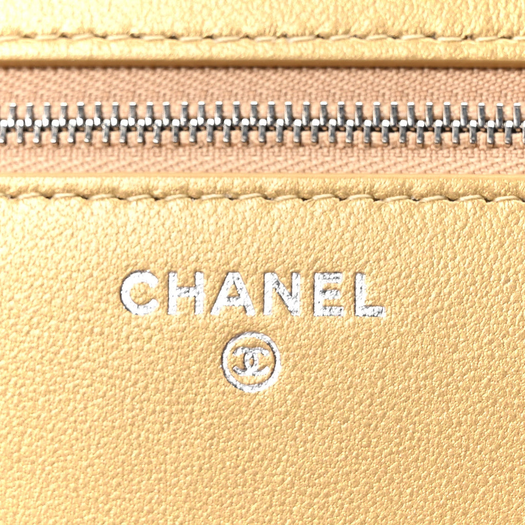 Calfskin Lizard Embossed Wallet On Chain WOC Gold wholesalehk.shop