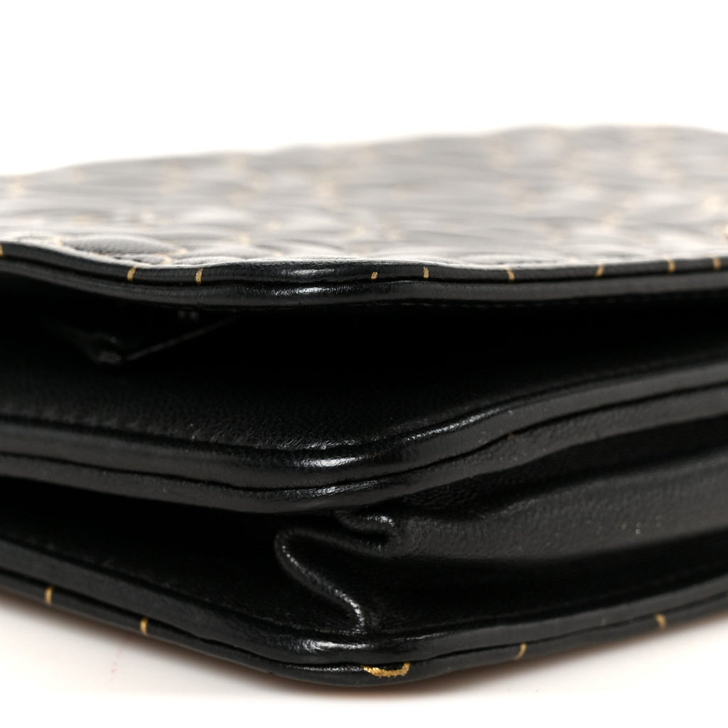 Lambskin Camellia Embossed Wallet On Chain WOC Black Gold wholesalehk.shop