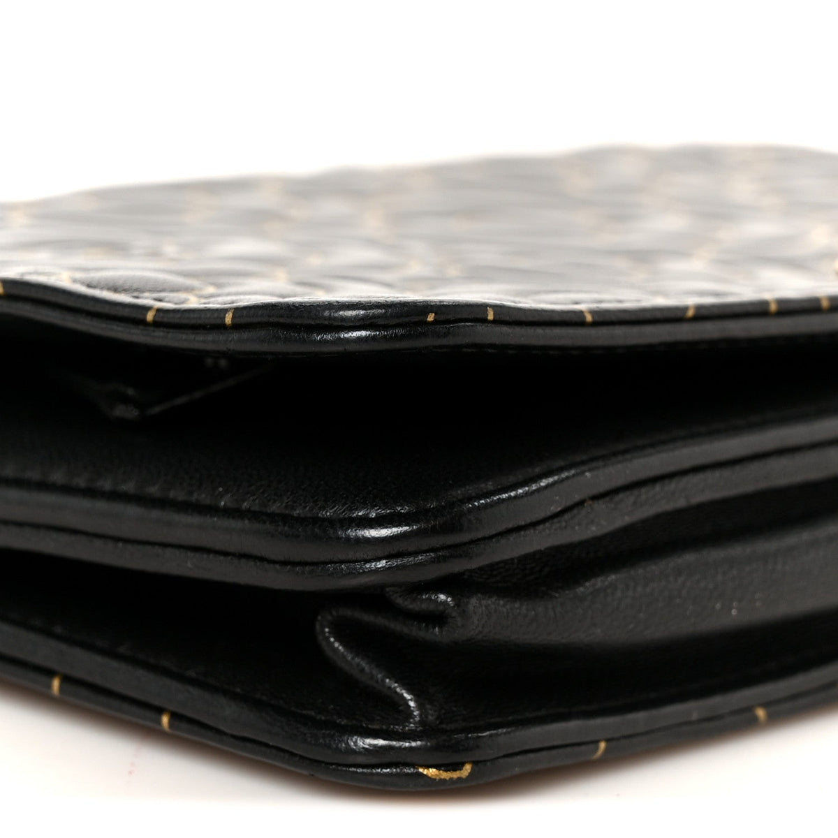 Lambskin Camellia Embossed Wallet On Chain WOC Black Gold wholesalehk.shop