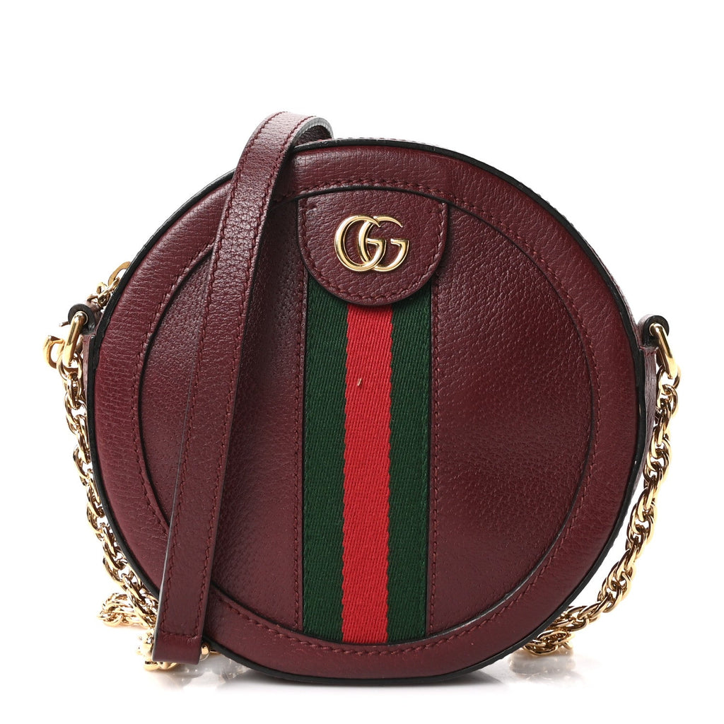 Soft Textured Calfskin Web Mini Ophidia Round Shoulder Bag Vintage Bordeaux wholesalehk.shop