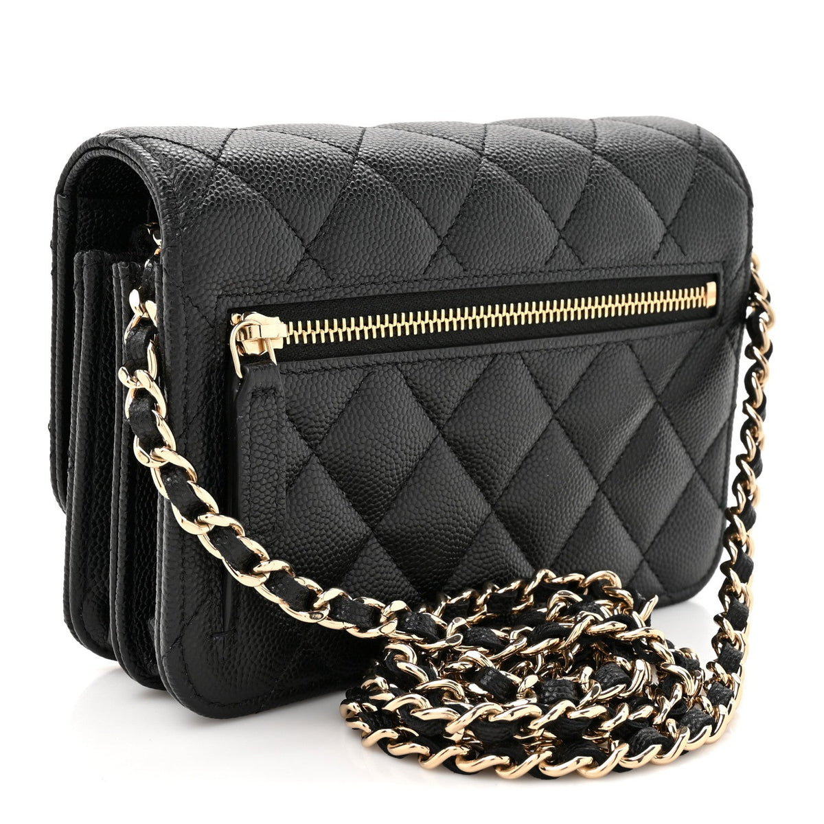 Caviar Quilted Mini Wallet On Chain WOC Black wholesalehk.shop