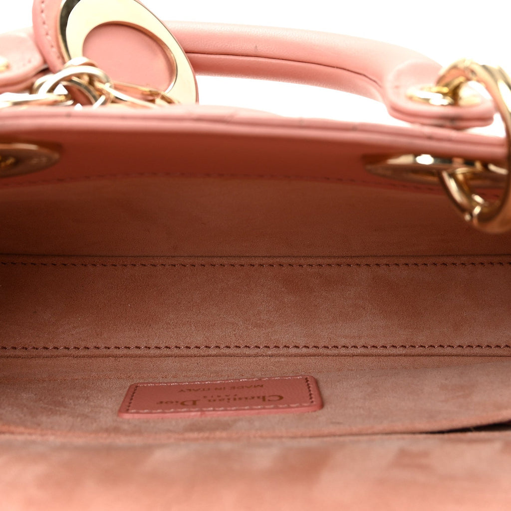 Lambskin Cannage Small Lady D-Joy Light Pink wholesalehk.shop