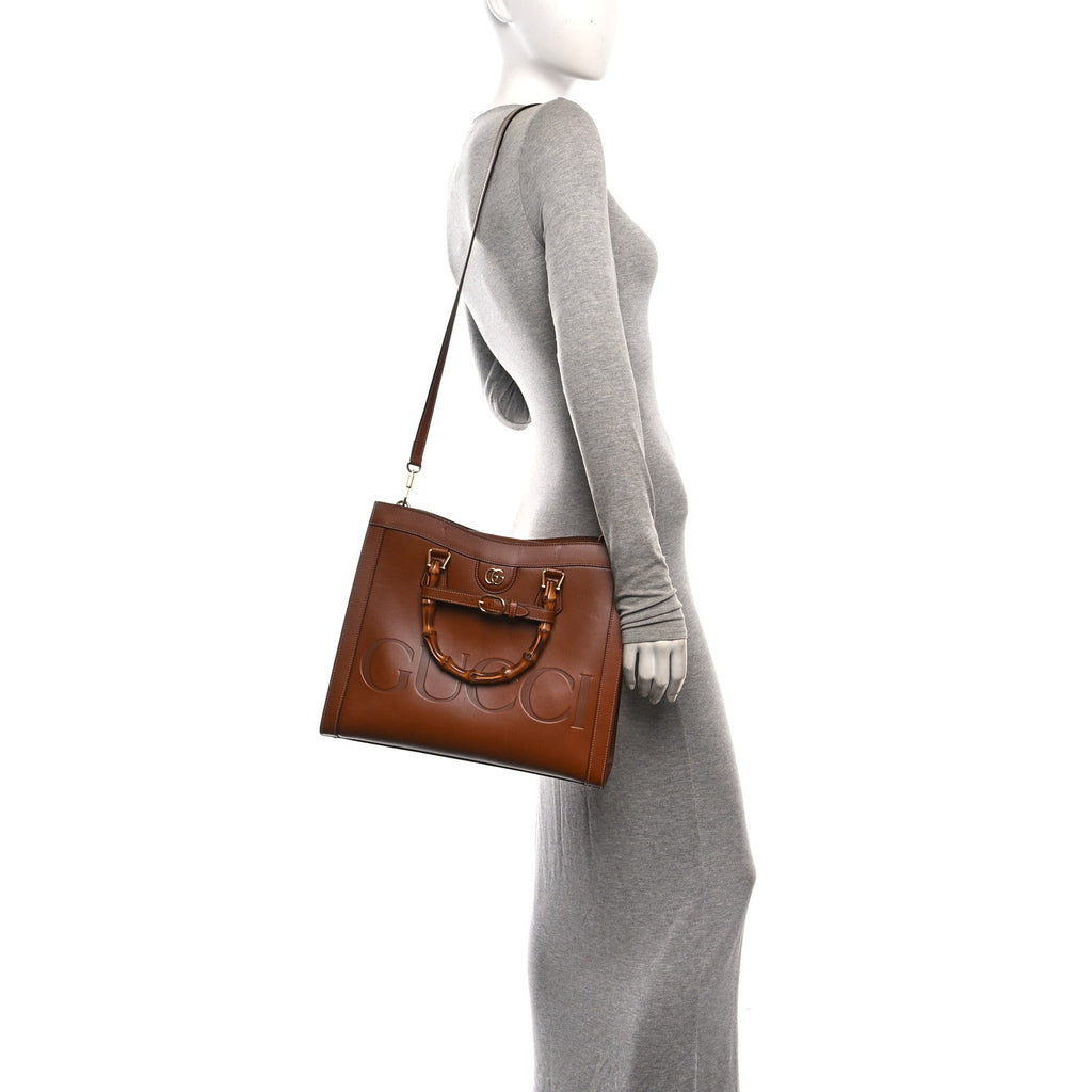 Charisma Calfskin Gucci Embossed Medium Diana Tote Bag Peanut Brown wholesalehk.shop