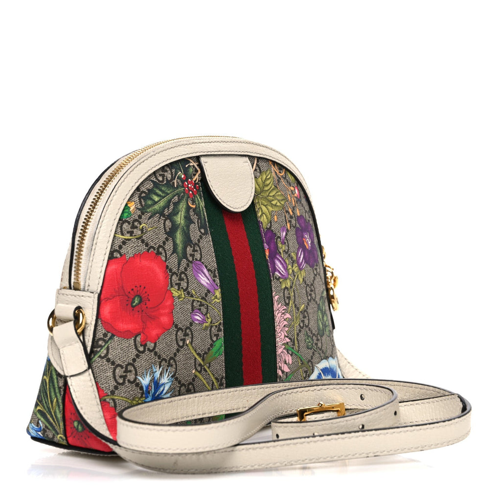 GG Supreme Monogram Flora Web GG Small Ophidia Dome Shoulder Bag White wholesalehk.shop