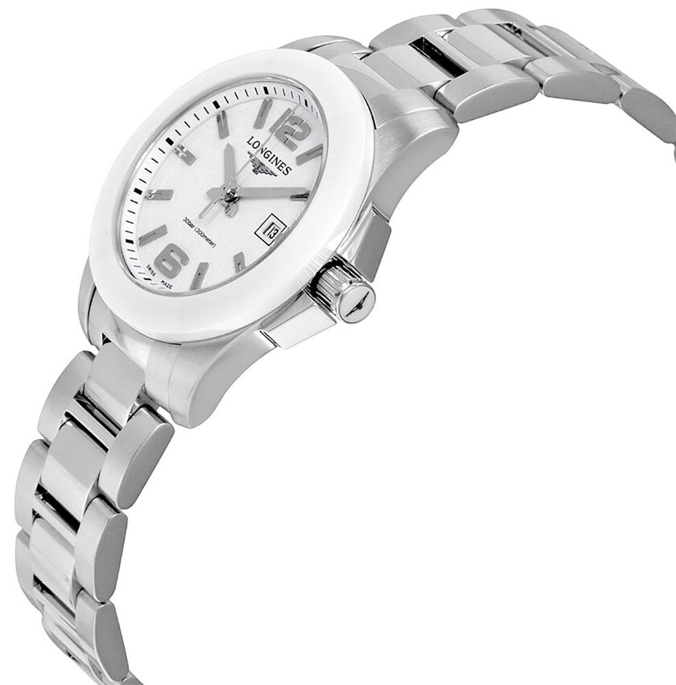 Longines Conquest Stainless Steel & Ceramic White Dial Date Quartz Divers Womens Watch L3.257.4.16.6 wholesalehk.shop