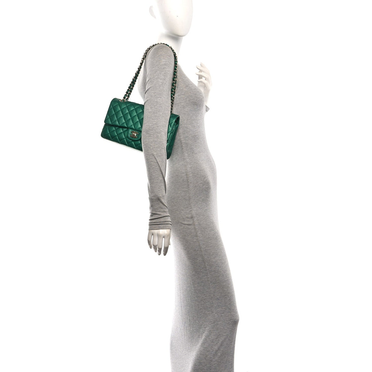 Metallic Caviar Quilted Medium Double Flap Green wholesalehk.shop