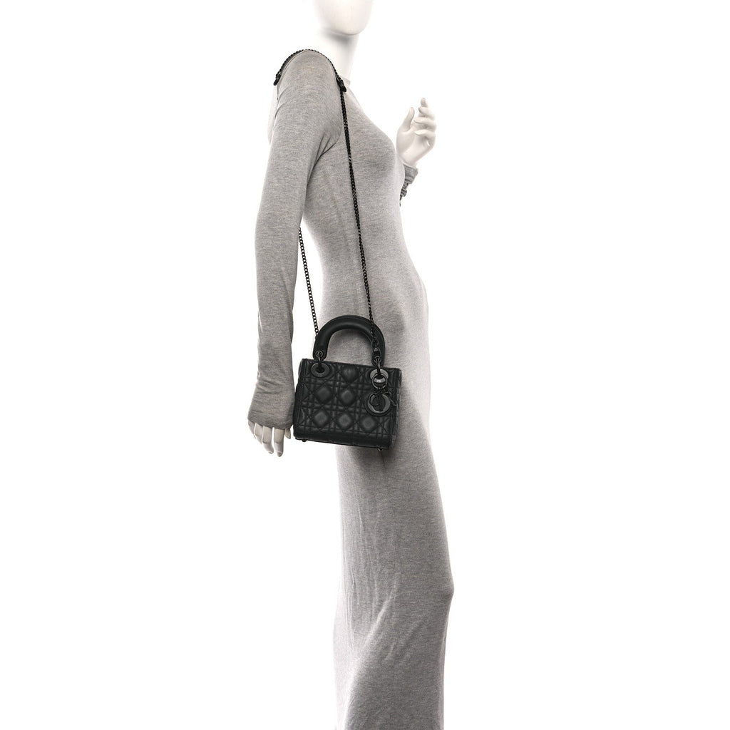 Ultra Matte Calfskin Cannage Mini Lady Dior Black wholesalehk.shop