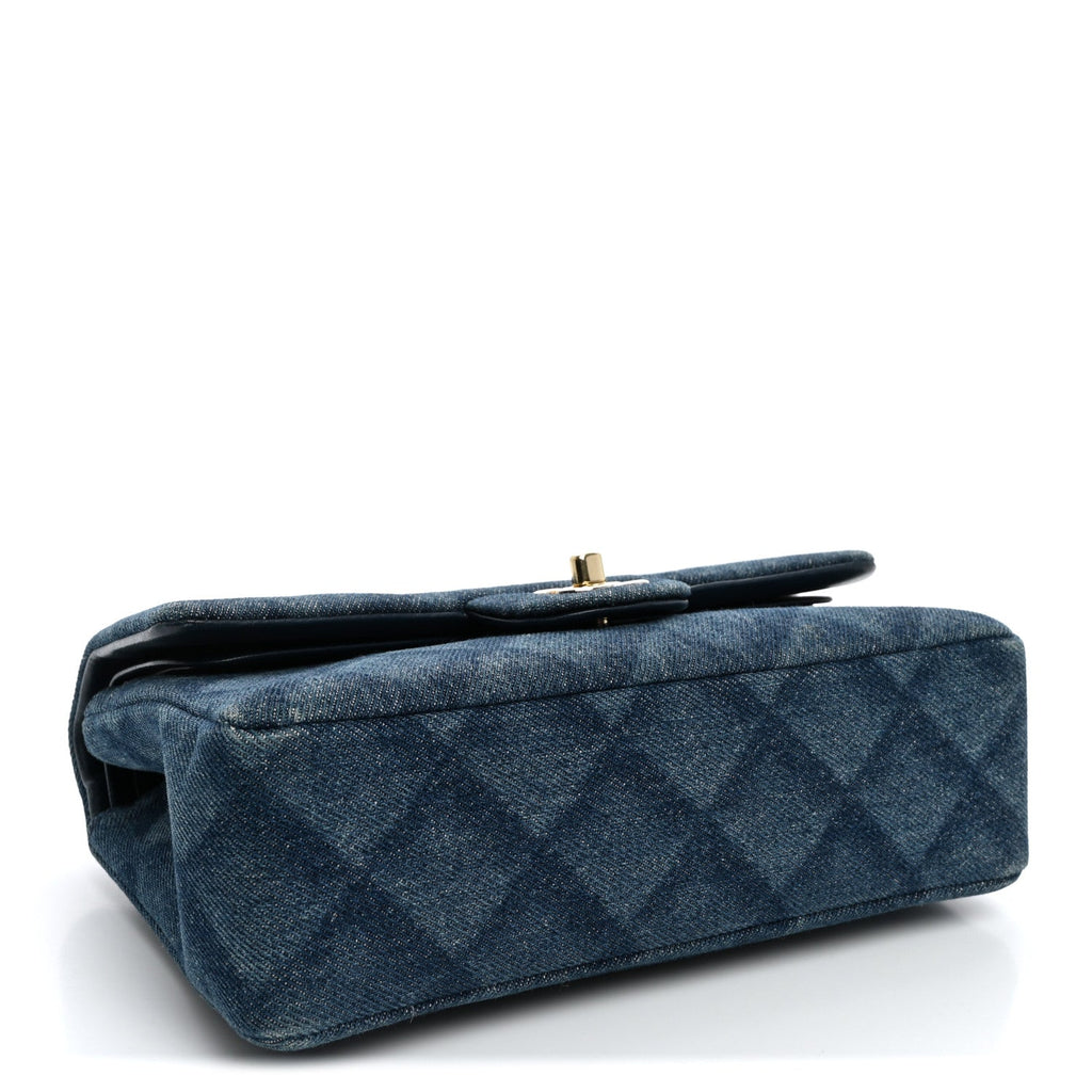 Printed Denim Quilted Small Double Flap Light Blue wholesalehk.shop