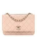 Lambskin Quilted Trendy CC Wallet On Chain WOC Light Beige wholesalehk.shop