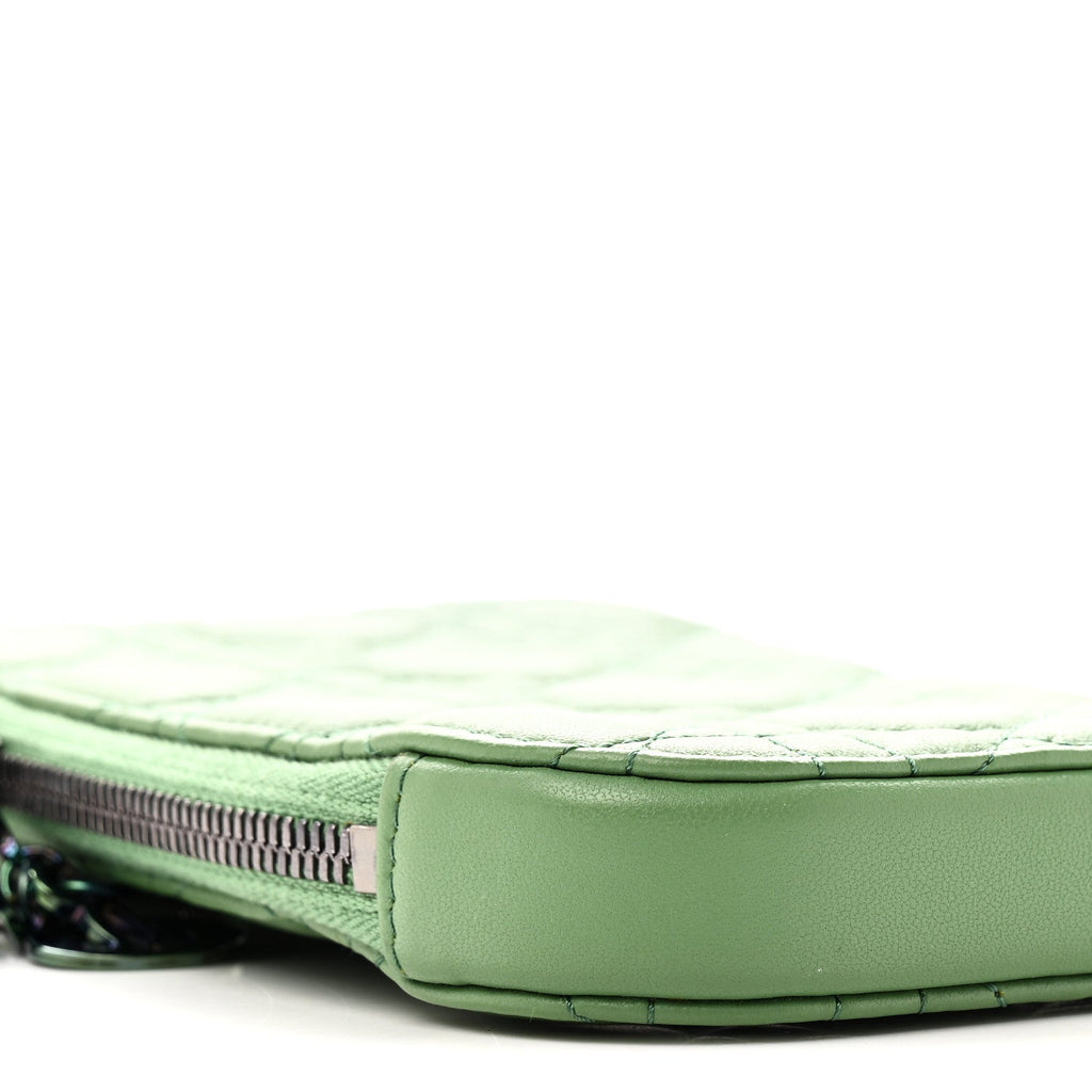 Lambskin Cannage Lady Dior Phone Holder Jade Green wholesalehk.shop