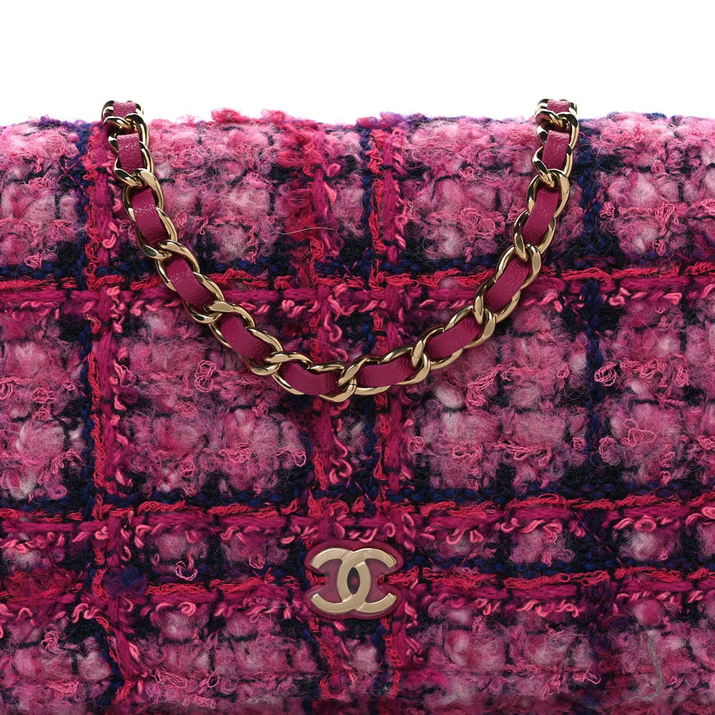 Tweed Quilted Wallet On Chain WOC Fuchsia Purple wholesalehk.shop