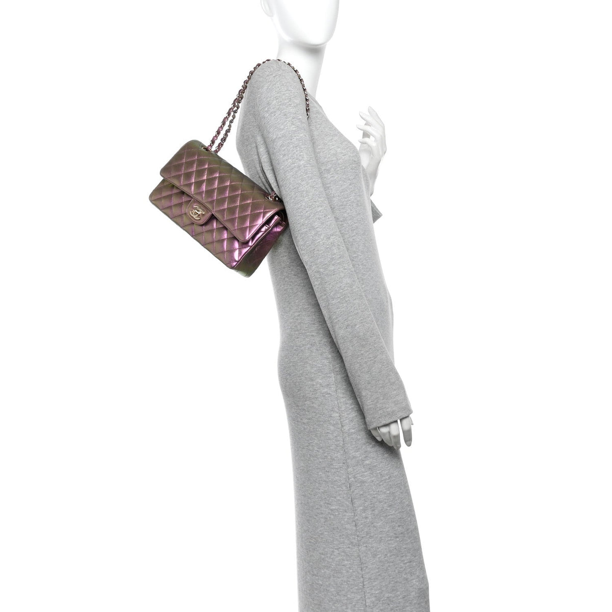 Iridescent Lambskin Quilted Medium Double Flap Purple wholesalehk.shop