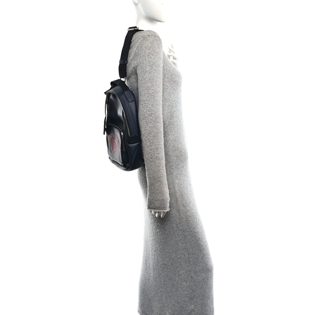X SHAWN STUSSY Grained Calfskin Ox Head Crossbody Backpack Navy Blue wholesalehk.shop