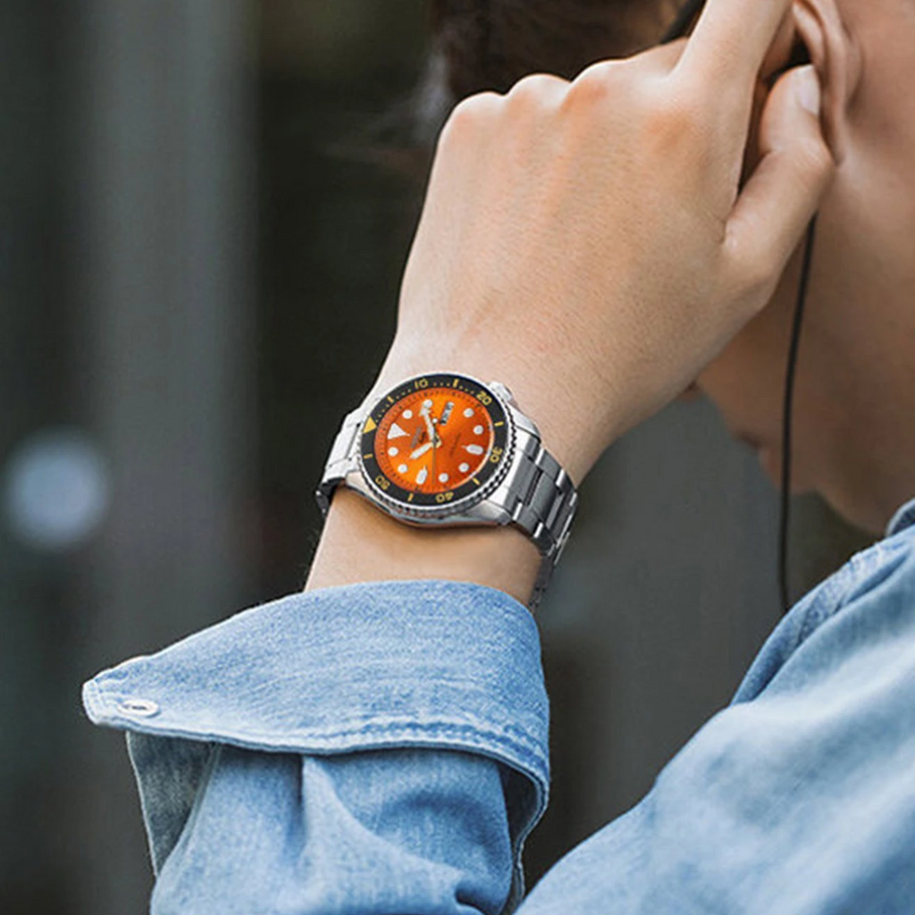 Seiko 5 Sports Automatic Orange Dial Silver Steel Strap Watch For Men - SRPD59K1 wholesalehk.shop