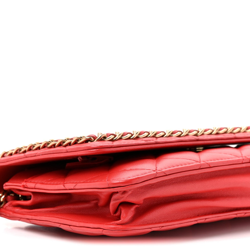 Lambskin Quilted Chain Around Wallet On Chain WOC Red wholesalehk.shop